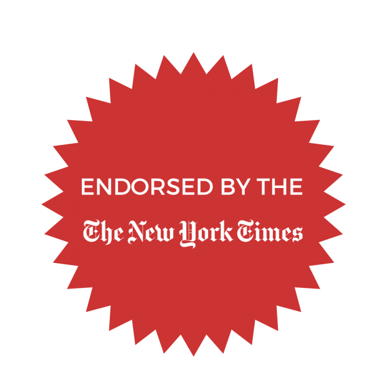 round red prize sticker labeled ENDORSED BY THE The New York Times