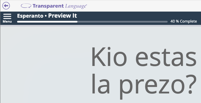ero de la kurso Travidebla Lingvo pri Esperanto uzanta la anglan kiel la lingvon de la lernanto