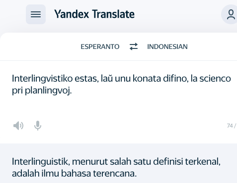 frazo tradukita de Esperanto al la indonezia per Yandekso