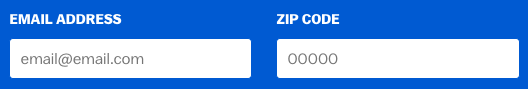 text input fields for email address and ZIP Code