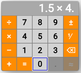 accessible calculator prototype showing entire expression entered so far and irrelevant buttons dimmed
